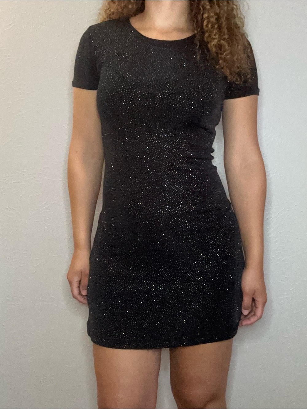 Vintage 90s Black Sparkle Short Sleeve Bodycon Dress